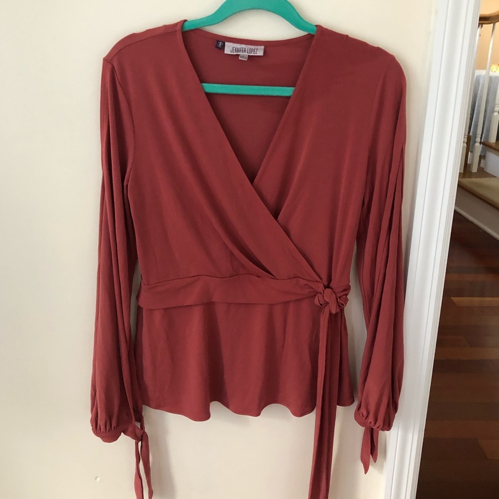 Jennifer Lopez Red/Auburn Women’s Blouse with Tie Front